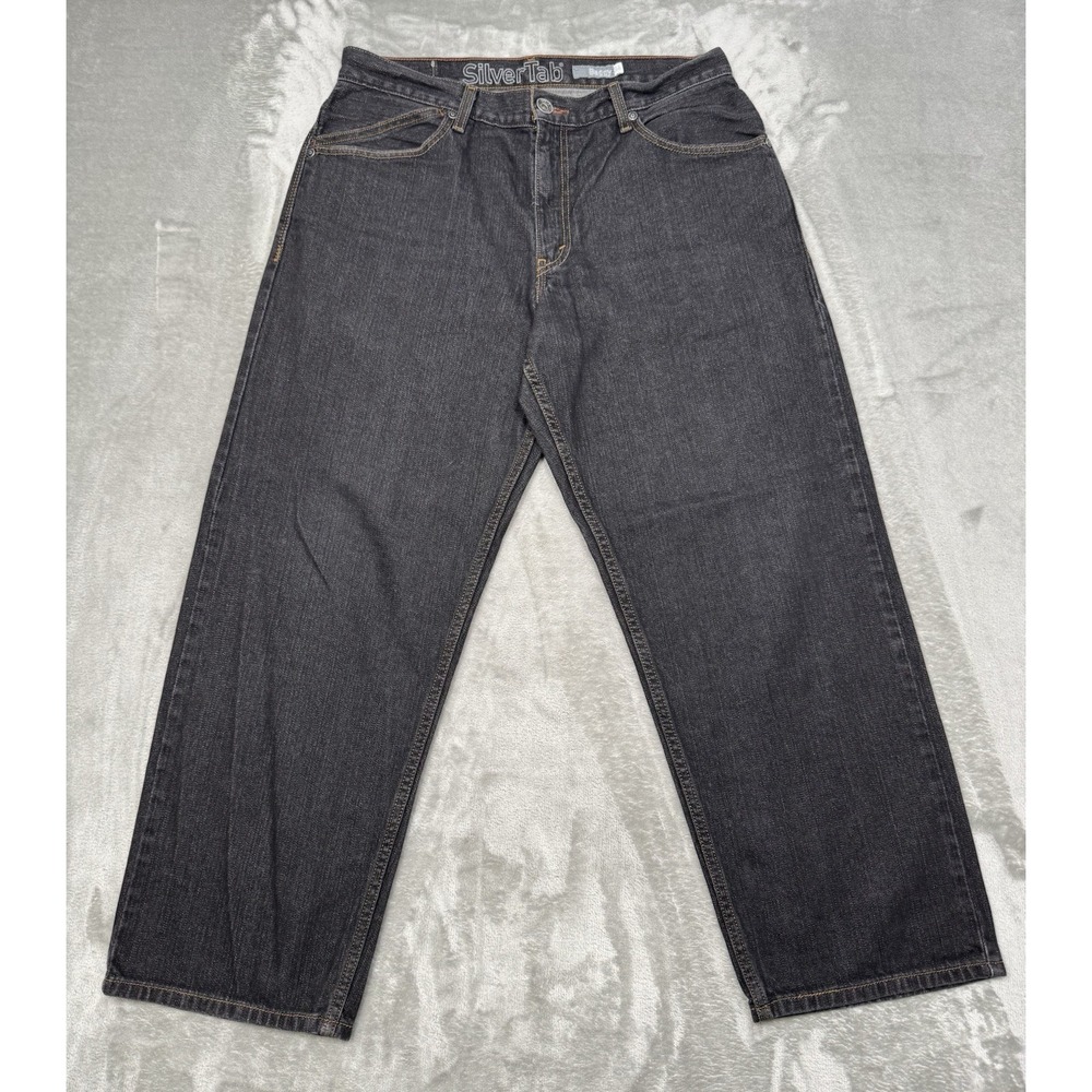 Vintage Levis Silvertab Jeans Mens 34x30 Baggy Black Wash Wide Skater 90s Y2K
